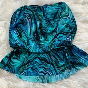 AquaGreen Abalone Strapless Belted Swim Top Sz S